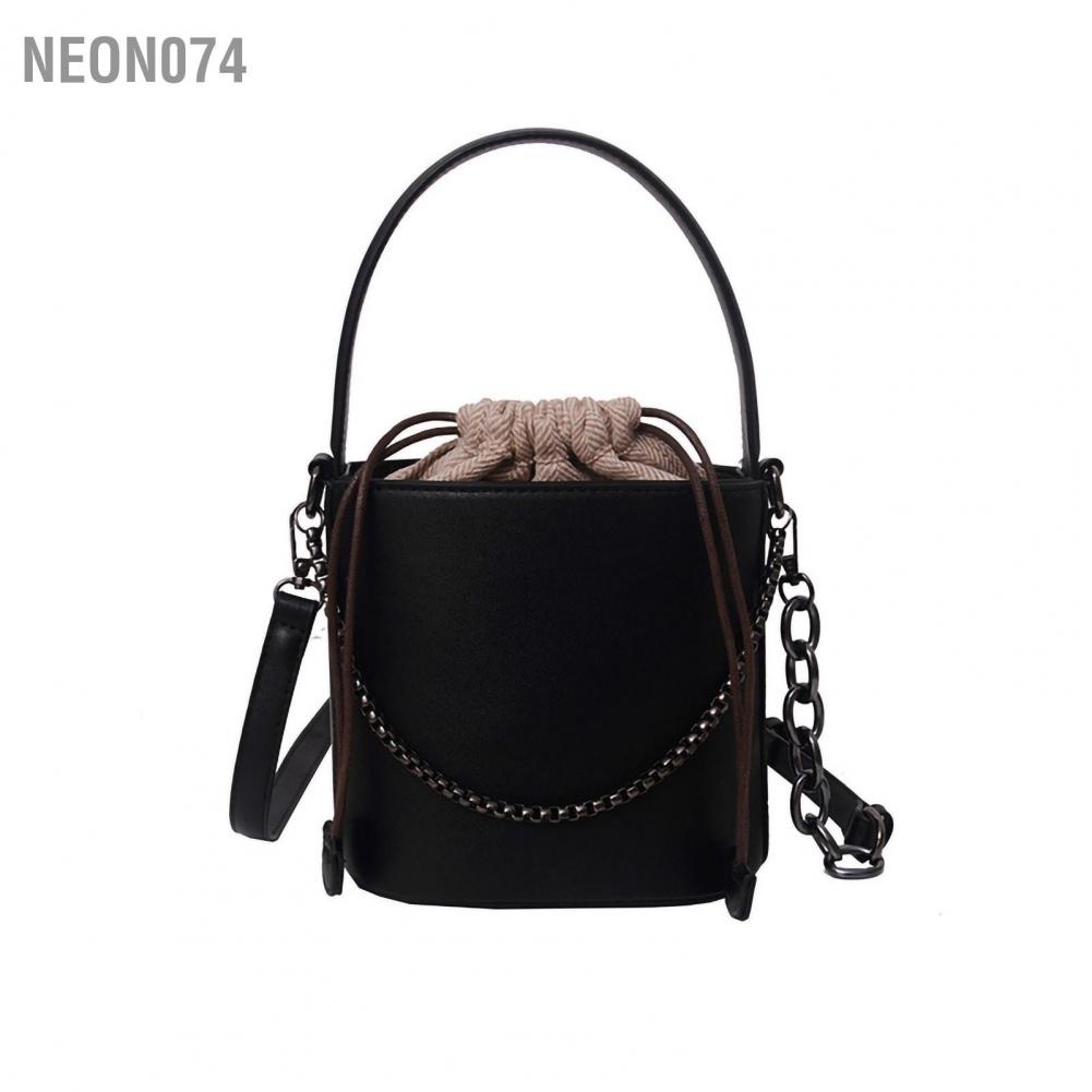 Neon074 Bucket Bag Exquisite Compact PU Artificial Leather Drawstring Pocket for Women Wife Girlfriend