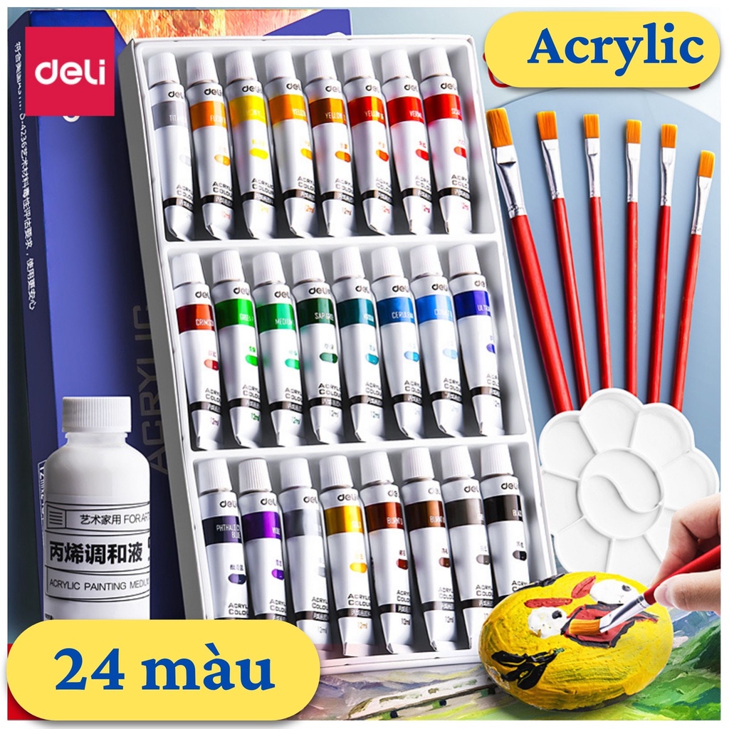 Màu Vẽ Acrylic Dạng Tuýp 12ml Chuyên Nghiệp DELI vẽ vải vẽ giày