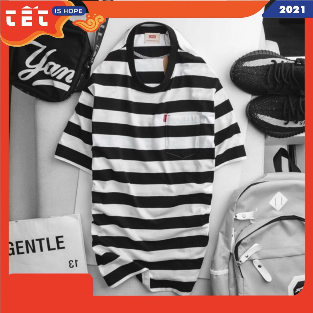 Áo phông nam ngắn tay kẻ ngang sọc to