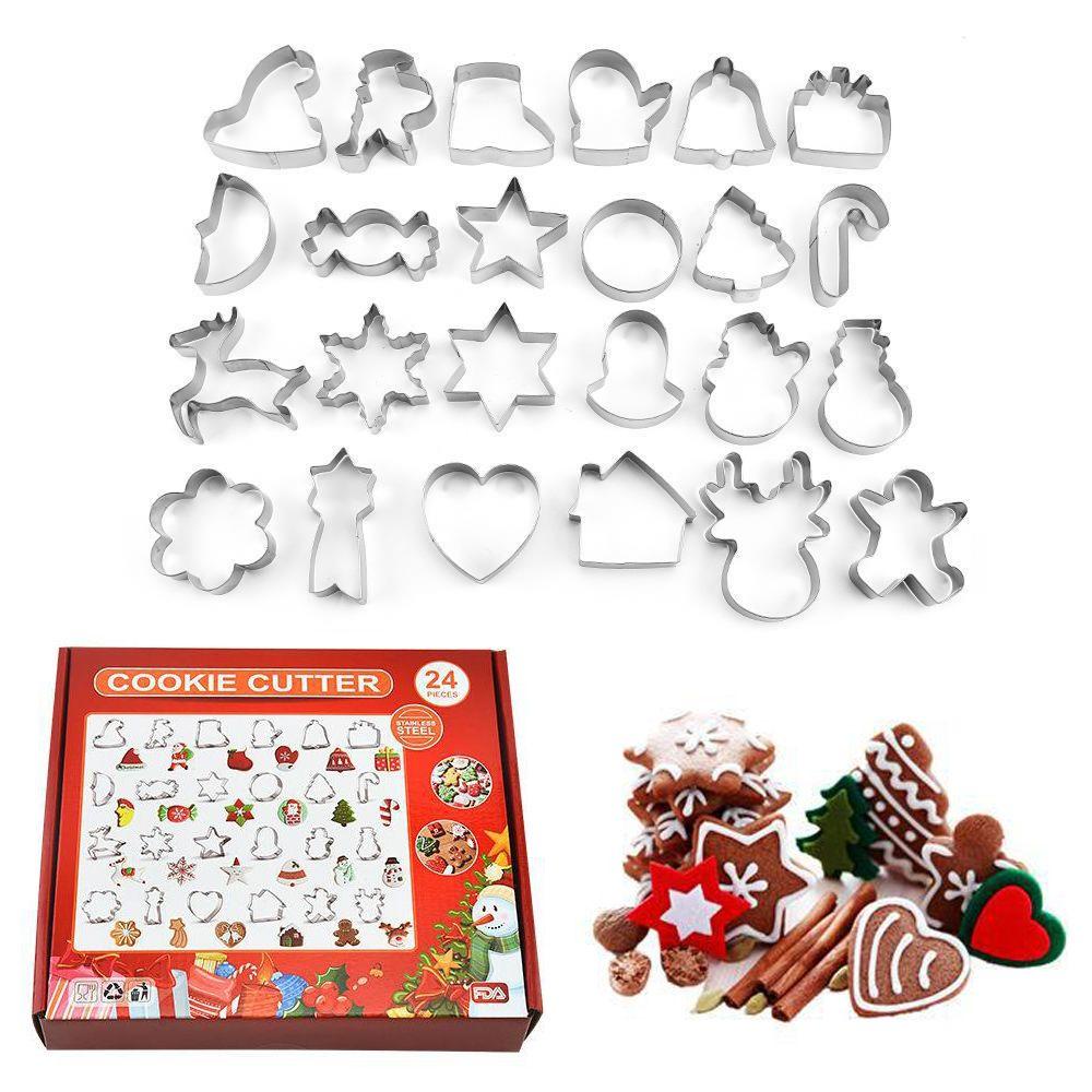 Bộ 24 Khuôn Làm Bánh Bằng Thép Không Gỉ Hình Giáng Sinh 3D