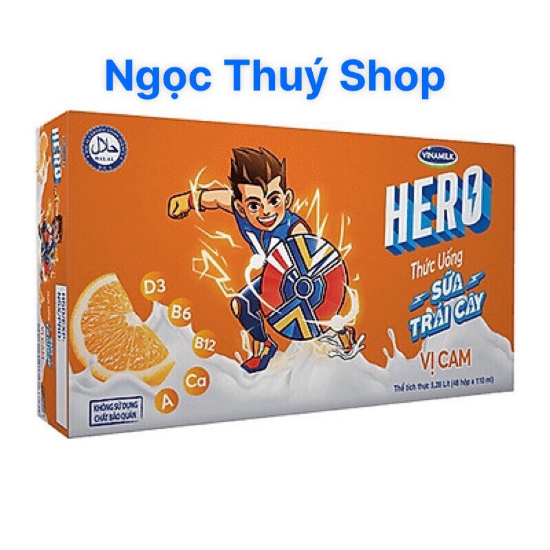 Thùng sữa trái cây Hero Vinamilk 12 lốc Vị Cam 110ml