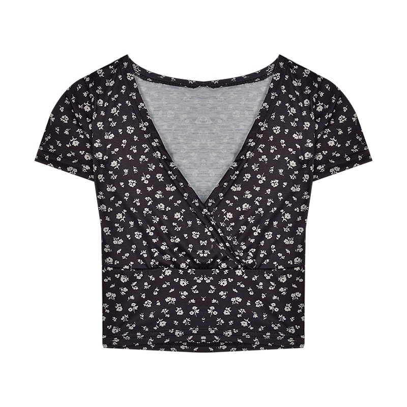 Áo croptop body cổ tim Họa tiết hoa nhí xinh xắn quyến rũ