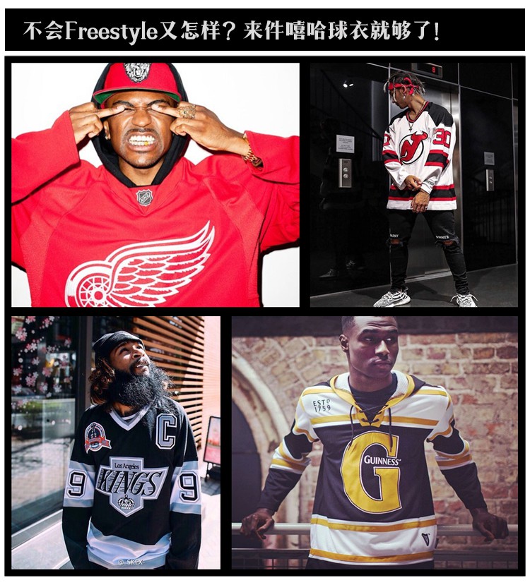 Nhl Áo Thun Dài Trung Bình Cỡ Lớn Thêu Họa Tiết Khúc Côn Cầu Phong Cách hip hop Đường Phố Âu Mỹ Cổ Điển