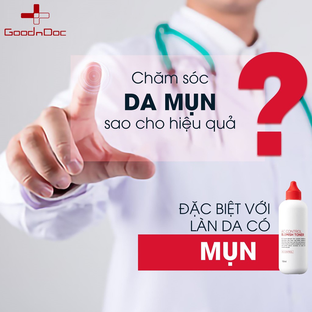Toner Goodndoc AC Control Blemish Nước cân bằng tẩy da chết AHA + BHA cho da mụn, da thâm sạm 150ml