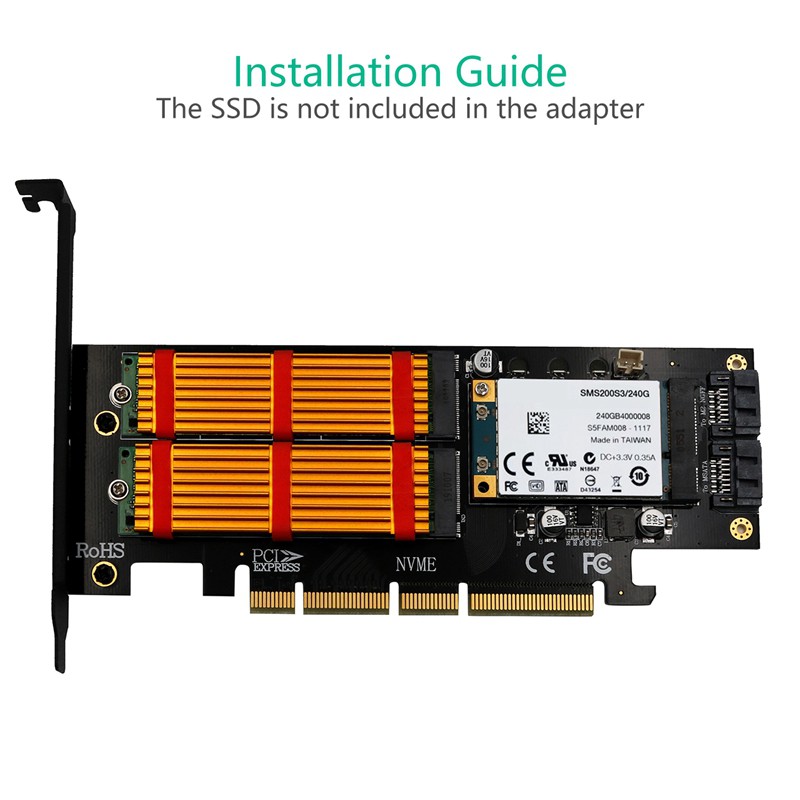 3 in 1 Msata and M.2 NVME SATA SSD to PCI-E 4X and SATA3 Adapter PCIE
