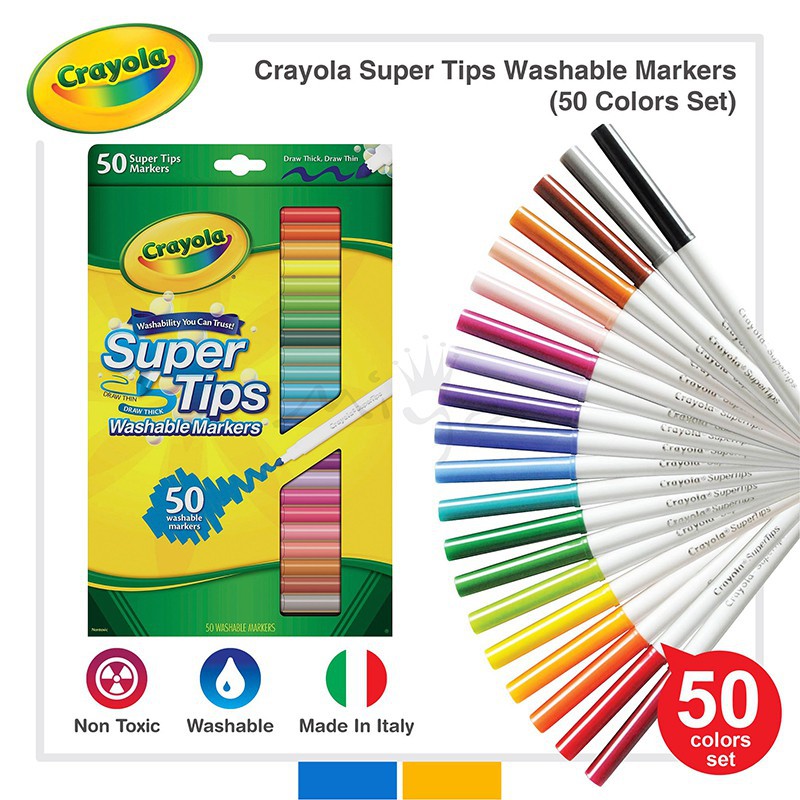 Bộ bút lông vẽ nét thanh nét đậm Crayola Supertips của Mỹ 50 màu (tặng túi đựng bút)