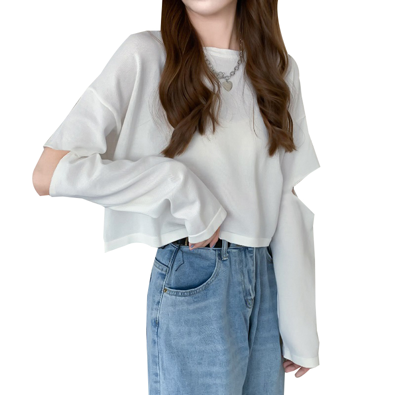 Áo Croptop Tay Dài Thiết Kế Rách Độc Đáo 050 # Có 5 Màu Lựa Chọn