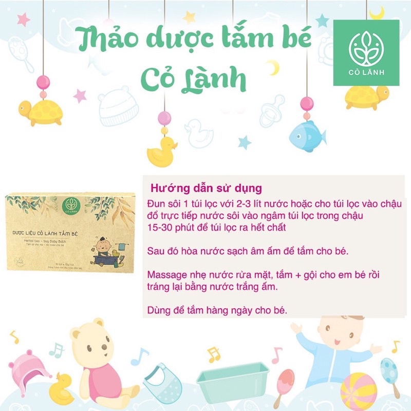 Dược liệu tắm bé Cỏ Lành 250G - Giúp làm sạch, mát da em bé, giúp da mềm mại, nhẵn mịn, thơm lâu