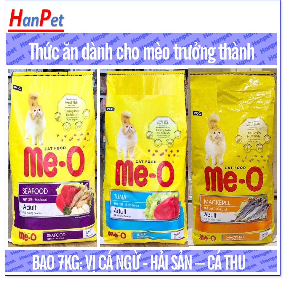 Hanpet.GV- Me-o KEOS dạng bao 7kg (gồm 20 gói)  Thức ăn viên cho mèo lớn- CÁ NGỪ- CÁ THU- HẢI SẢN thức ăn mèo trưởng thà