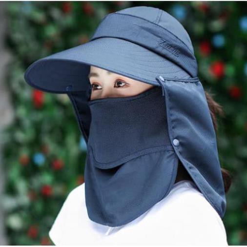 Mũ chống nắng rộng vành kèm khẩu trang cao cấp, nón chống nắng ninja thời trang