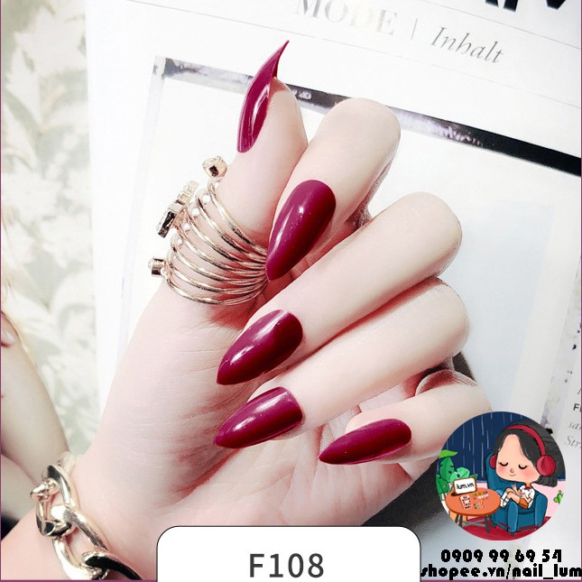 Móng Giả - Nail Dài Nhọn - Sơn Bóng [Sẵn Keo - Đóng Hộp 24 Mẫu Đủ Size]