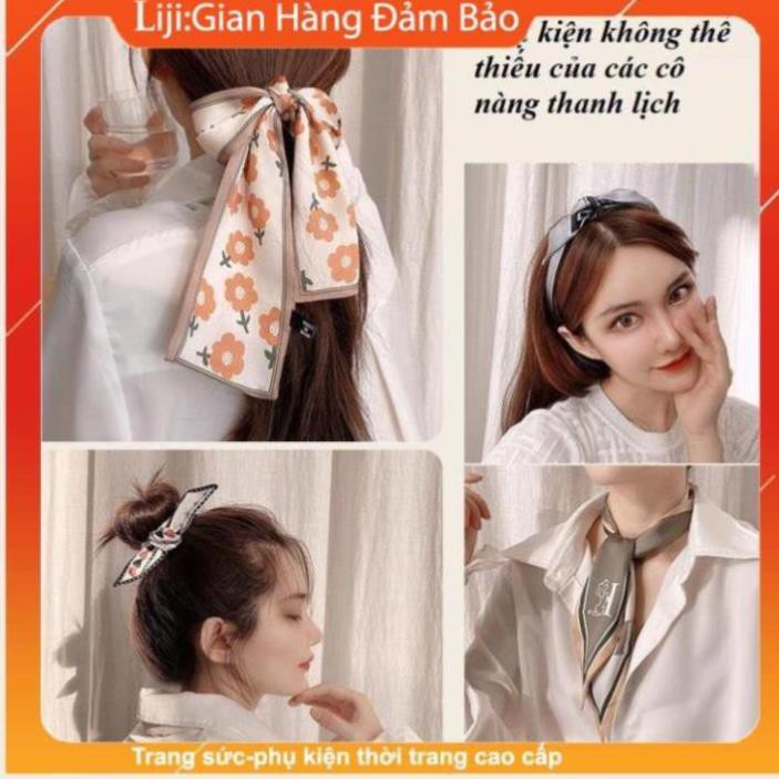 Khăn lụa turban - Khăn turban dài lụa satin cao cấp, họa tiết sang trọng, quàng cổ, buộc tóc, ... phong cách Hàn Quốc