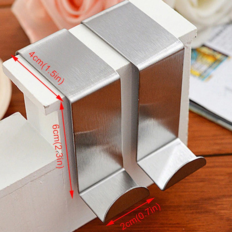 2Pcs Door Hook Stainless Steel Kitchen Cabinet Clothes Bag Hanger Hook Clips