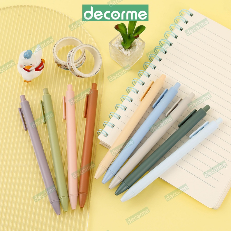 Bút gel pastel Decorme bút gel đen viết mực đen bút gel bấm ngòi 0.5mm viết trơn mượt phong cách Hàn Quốc