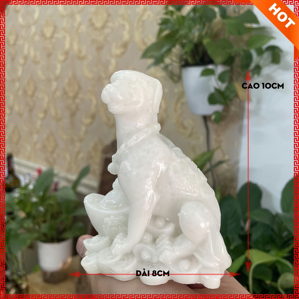 Tượng đá trang trí phong thủy nhà cửa bàn làm việc - tượng chó phong thủy- Cao 10cm - đá trắng
