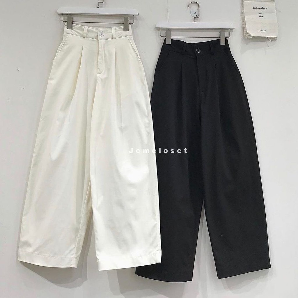 Uần ống rộng kaki 1 ly KA Closet có size M, L, from quần rộng, chất kaki dầy, cạp cúc khóa cao