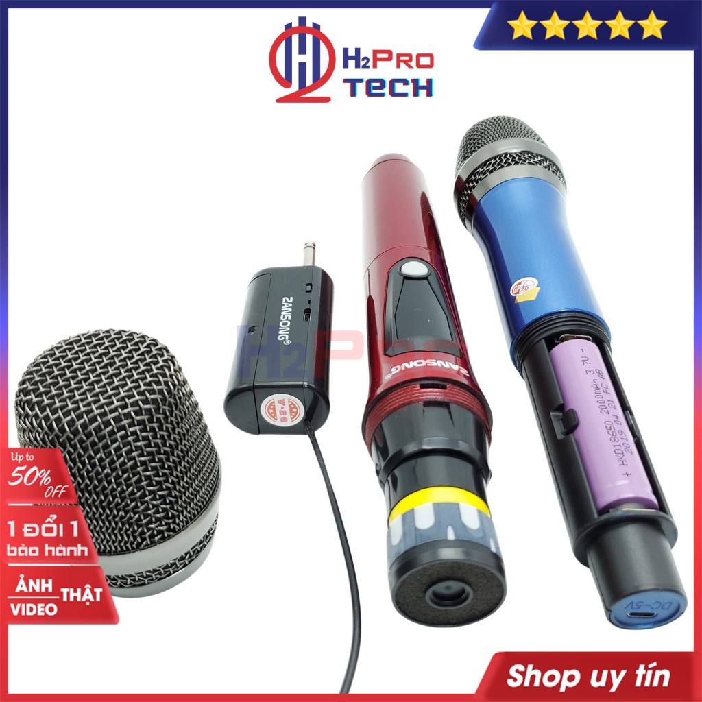 Bộ 2 Micro Không Dây, Mic Hát Karaoke Zansong V26 Cao Cấp, Âm Thanh Tốt,Hút Âm Mạnh Mẽ,Pin Sạc (Bộ Quà 240K)-H2Pro Tech