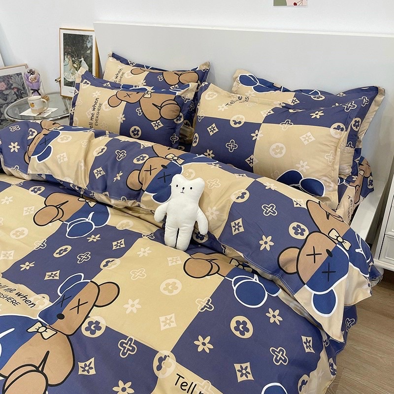 BỘ CHĂN GA GỐI POLY COTTON Bear Brick x LV - Bộ Chăn Ga Gối 5 Món Cao Cấp | BigBuy360 - bigbuy360.vn
