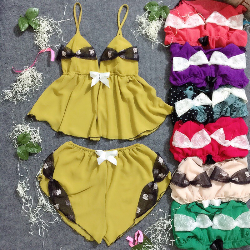 🦋BỘ NGỦ VOAN TK SEXY PHỐI NƠ MÚT RỜI XINH form 60kg🦋