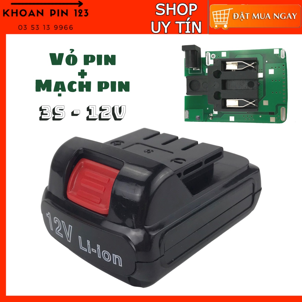 Vỏ pin và mạch sạc bảo vệ 3s 12v loại pin dẹt MKT