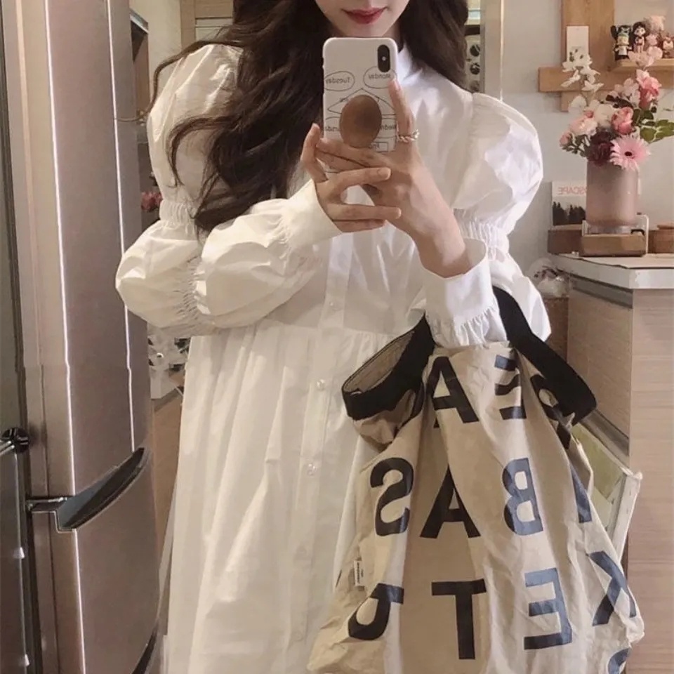 [MURIOKI] Đầm Trắng Tay Phồng Dài Thanh Lịch Thời Trang Kiểu Pháp Cho Nữ