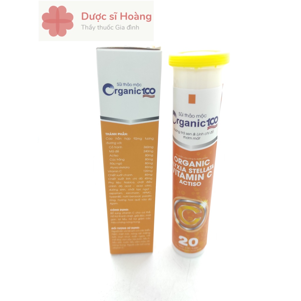Sủi Thảo Mộc Organic 100 Vitamin C Actiso - Giảm Nóng Trong, Mụn Nhọt, Thanh Nhiệt, Giải Độc- Tuýp 20 viên