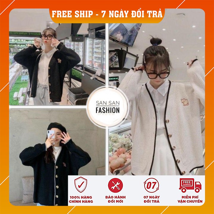 Áo Cardigan Len Nữ ❤️ Áo cardigan nữ len cúc gỗ họa tiết voi con SIÊU HOT ❤️