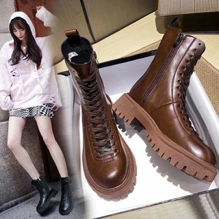 Boots ulzzang chiến binh đế cao màu da nâu đầu mũi đen có khoá bên cạnh