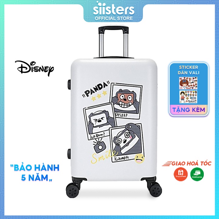 Vali Kéo Du Lịch Nhựa ABS Đẹp Size 20/24/26 inch In Hình Hoạ Tiết Gấu Panda Màu Trắng Vàng