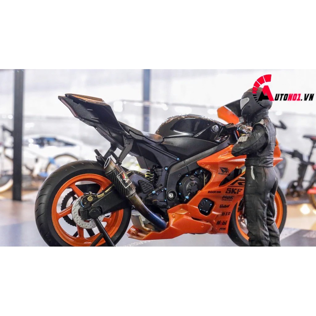 MÔ HÌNH XE YAMAHA R6 ORANGE ĐỘ MÂM - PÔ KIM LOẠI AUTONO1 D163