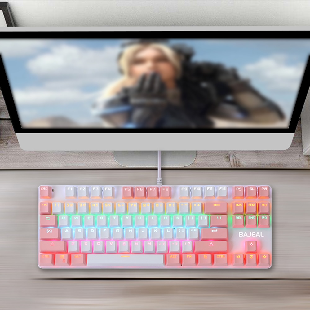 Game Mechanical Keyboard 87 keys Blue Black Pink Switch LED light USB wired Gaming Keyboard for PC Laptop