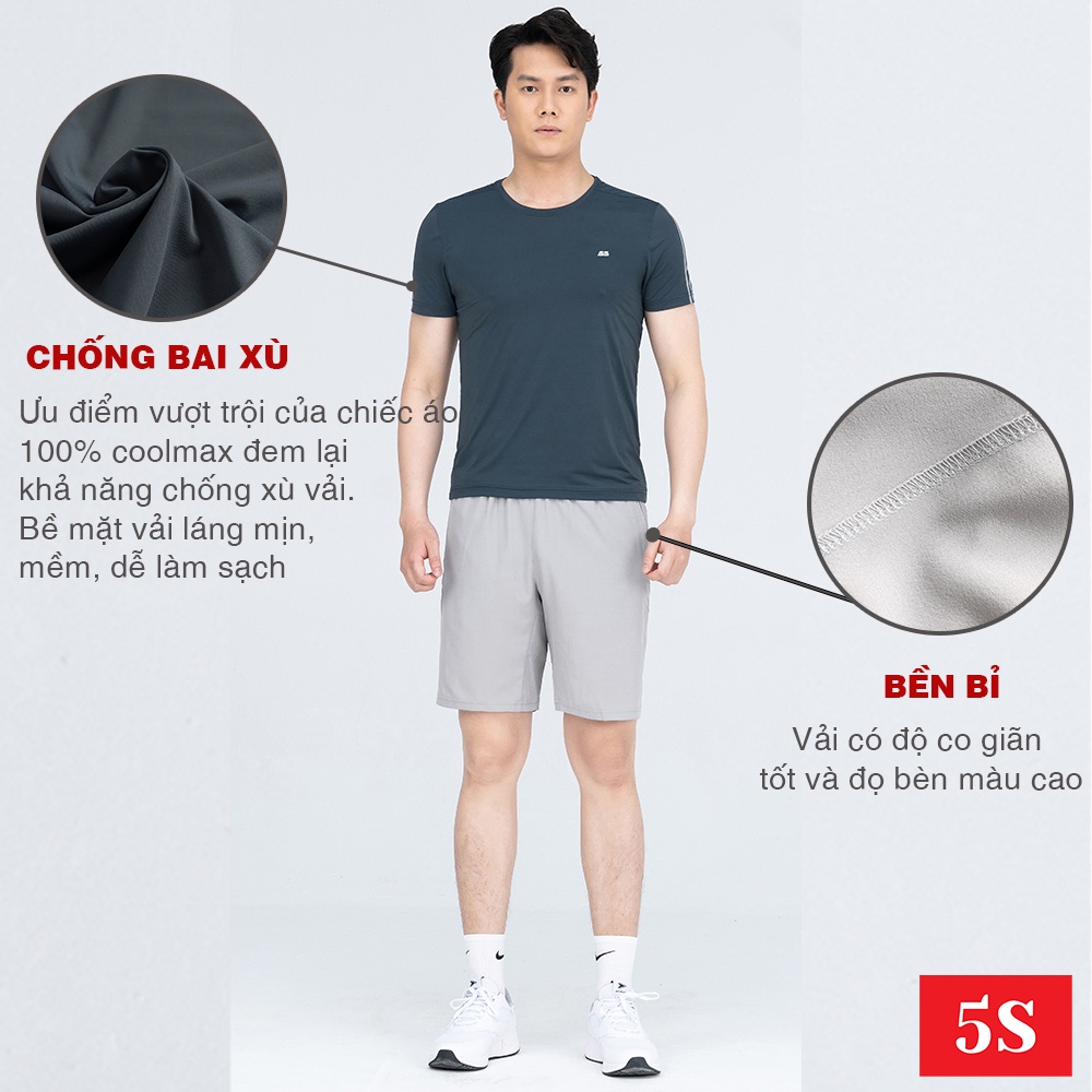 Bộ Quần Áo Thể Thao Nam 5S Cổ Tròn (6 màu), Vải Thun Coolmax Cực Mát, Chống Nhăn, Chống Bám Bụi (B22197)