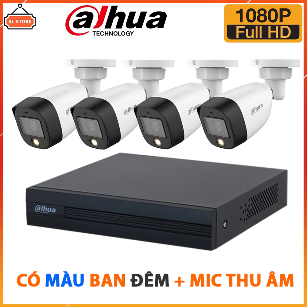 Bộ Camera Giám Sát Dahua 4 Kênh 2.0MP Full Color Quay Có Màu Ban Đêm Tích Hợp Mic Thu Âm