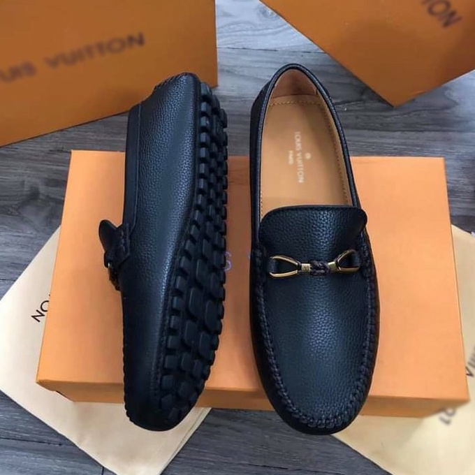 Giày lười Moca nam, giầy LV nam da bò xịn chuẩn form cao cấp bảo hành 1 năm