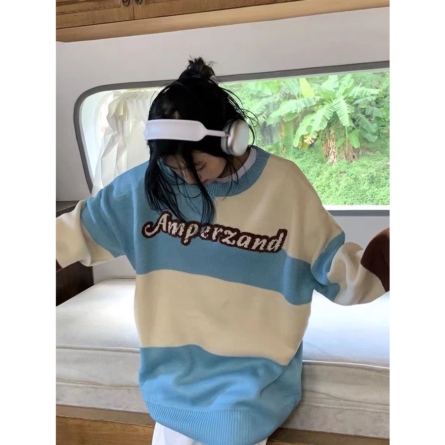 Áo sweater Dệt Kim Cổ Tròn Dáng Rộng Màu Sắc Ngọt Ngào Phong Cách Hàn Quốc Thời Trang Mùa Thu Cho Nữ