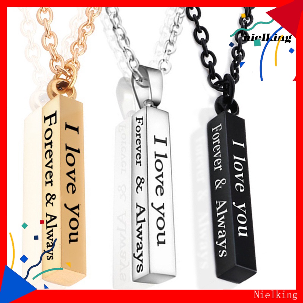 Vòng cổ Mặt Vuông In Chữ I Love You Bằng Inox Dành Cho Cặp Đôi