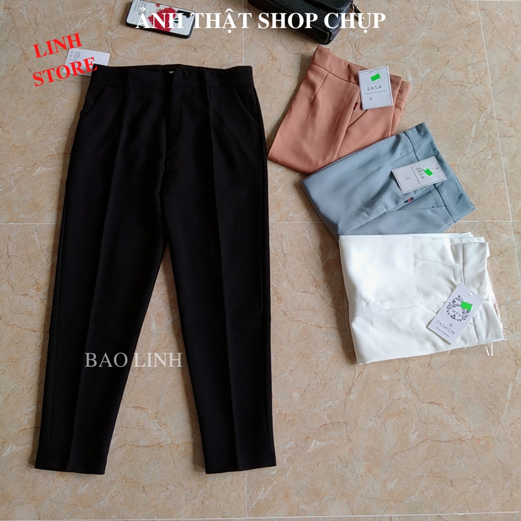 Quần Vải Nữ Công Sở Bigsize Lưng Cao, Quần Baggy Nữ Lưng Cao Phối Khuy Bọc