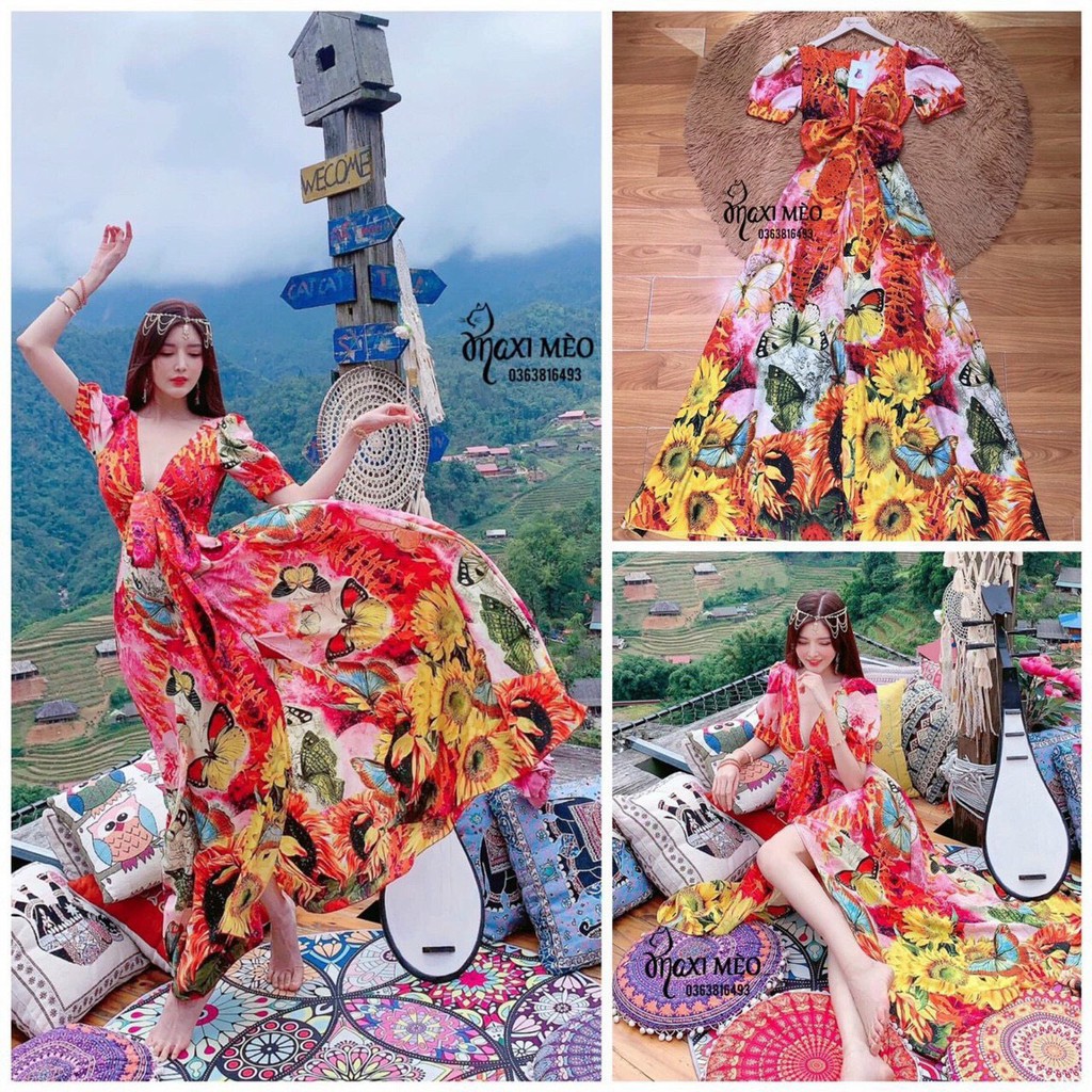 [FREESHIP] Đầm  maxi hoa xẻ nơ | BigBuy360 - bigbuy360.vn