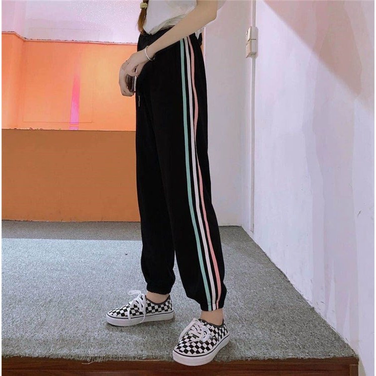 Quần JOGGER 3 LINE color unisex nam nữ phom rộng bo gấu sẵn 2 màu cực ngầu chất thun giá siêu rẻ