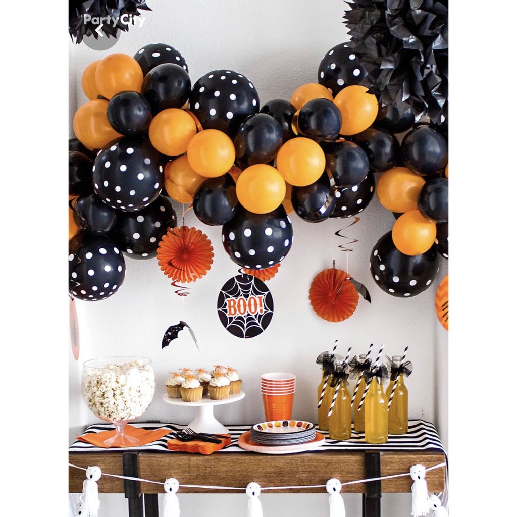 trang trí halloween 50 bong bóng cam, đen