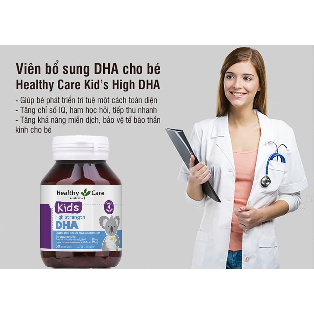 Viên bổ sung DHA - Canxi cho bé Healthy Care Kid’s High DHA 60 viên.