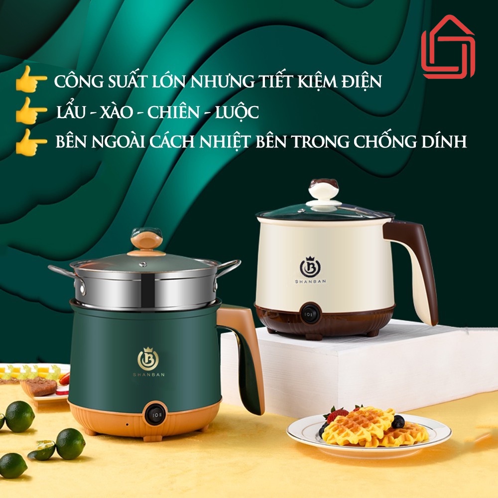 Nồi điện đa năng mini 2 tầng tặng kèm khay hấp ( chiên, xào, nấu ăn, nấu cơm, lẩu mini )