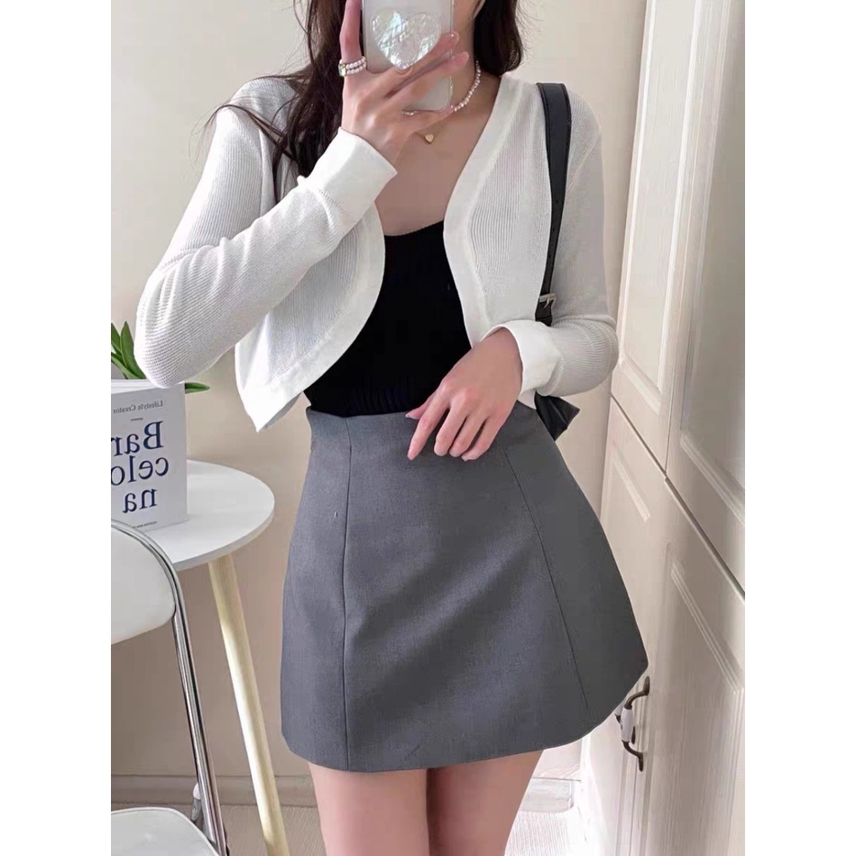Chân váy chữ a ngắn lưng cao ôm dáng công sở màu nâu đen - Chân váy cạp cao liền có lót quần midi mặc với áo sơ mi đẹp