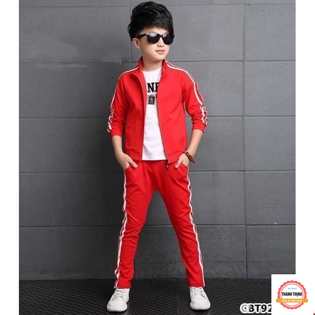 Set áo khoác có khóa kéo và quần dành cho cả bé trai và bé gái THANH THỊNH 25-35kg mẫu THỂ THAO.