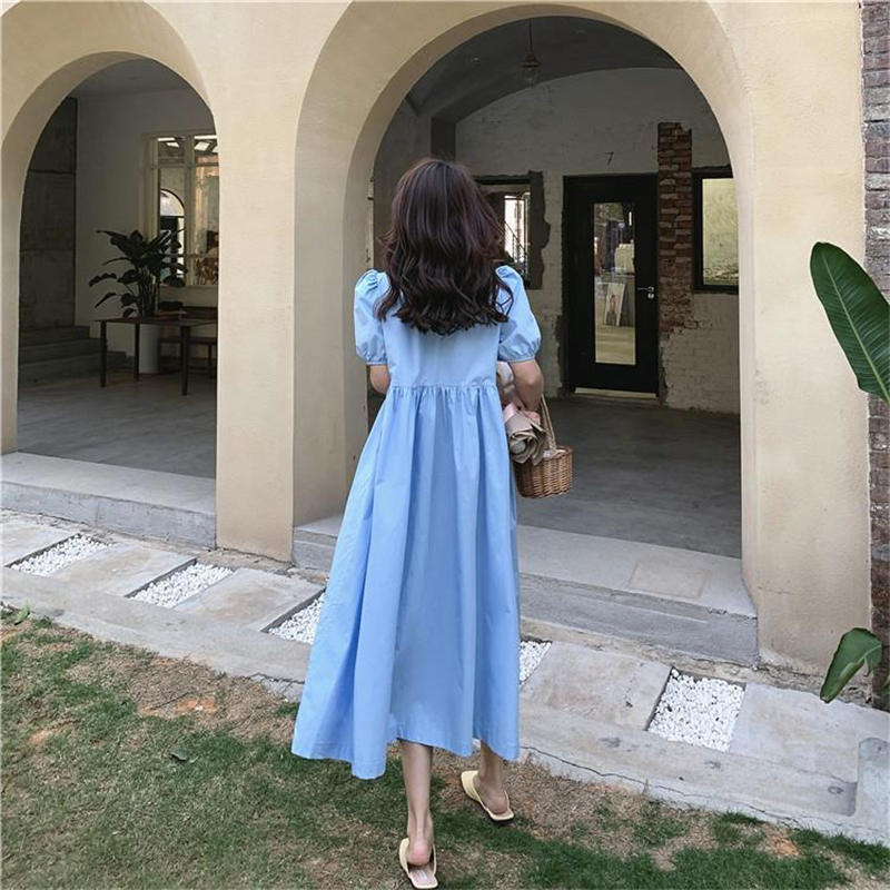 Đầm Nữ Ngắn Tay Cổ Tròn Eo Thắt Thời Trang Hàn