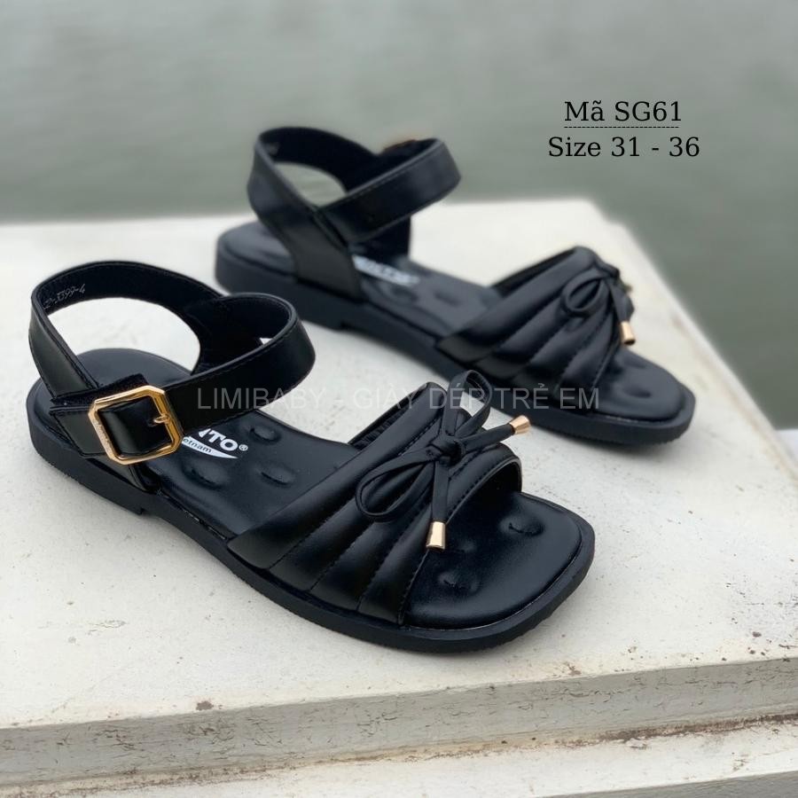 Sandal bé gái KENTO có quai hậu màu đen kiểu dán tiện dụng và phong cách cho bé gái đi học đi chơi SG61