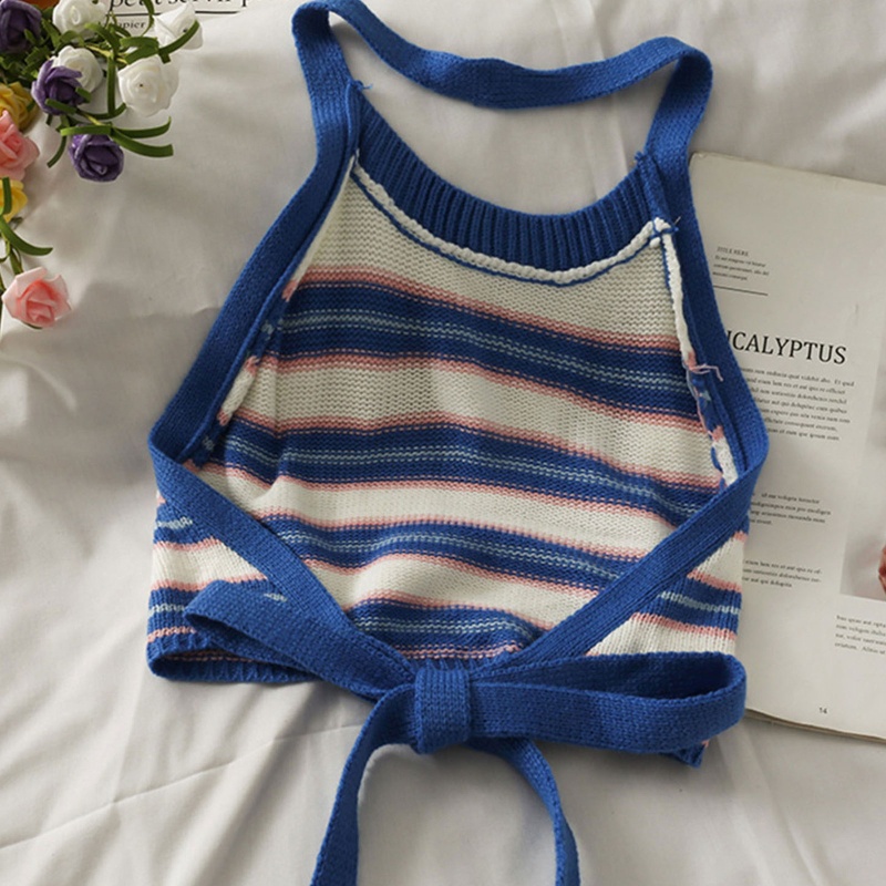 Áo Crop Top Hai Dây Dệt Kim Hở Lưng Gợi Cảm Nhiều Màu Tùy Chọn Cho Nữ