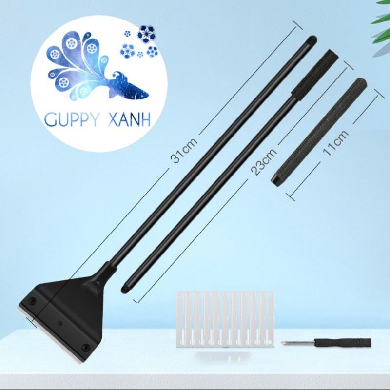 Cây Cạo Rêu Thủy Sinh Inox QANVEE Q1 Q3 - Tặng Kèm 10 Lưỡi Cạo Chuyên Dụng cho cây size lớn