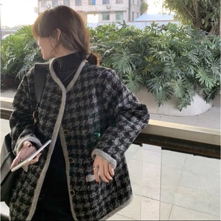 Áo dạ tweed hoạ tiết phối viền cổ tròn phong cách hàn quốc_ hàng order qccc