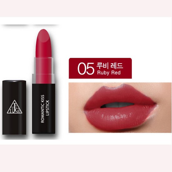 [Đủ Bill]Son không chì lì mịn Hàn Quốc JIGOTT Romance Kiss Lipstick Số #5 màu đỏ mận Ruby Red 20g